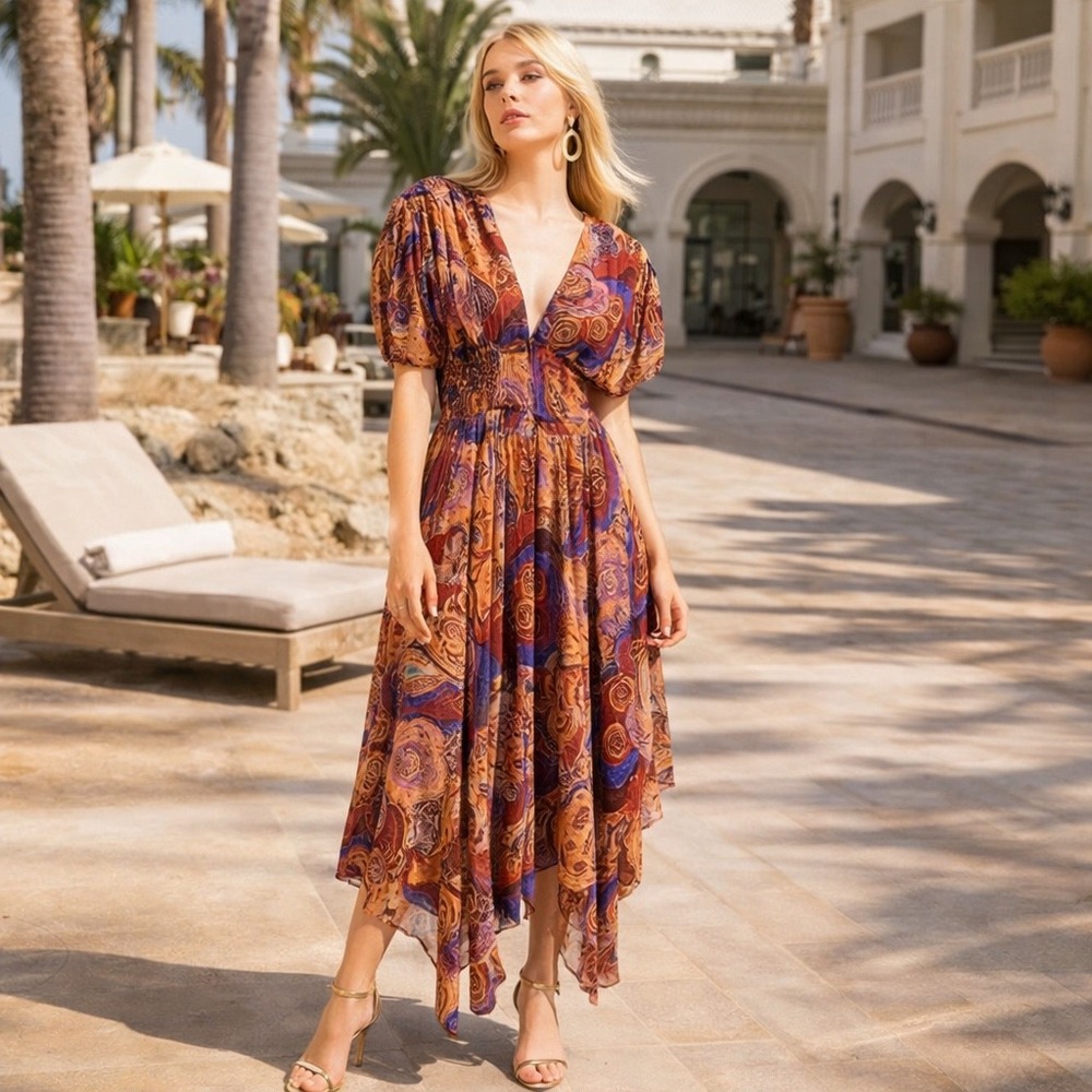 NWT A.L.C. Lucia Paisley Terracotta Midi Maxi Dress Size 8